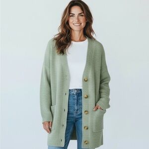 Everlane Women's S Long Cardigan Sweater Green Alpaca Blend EUC